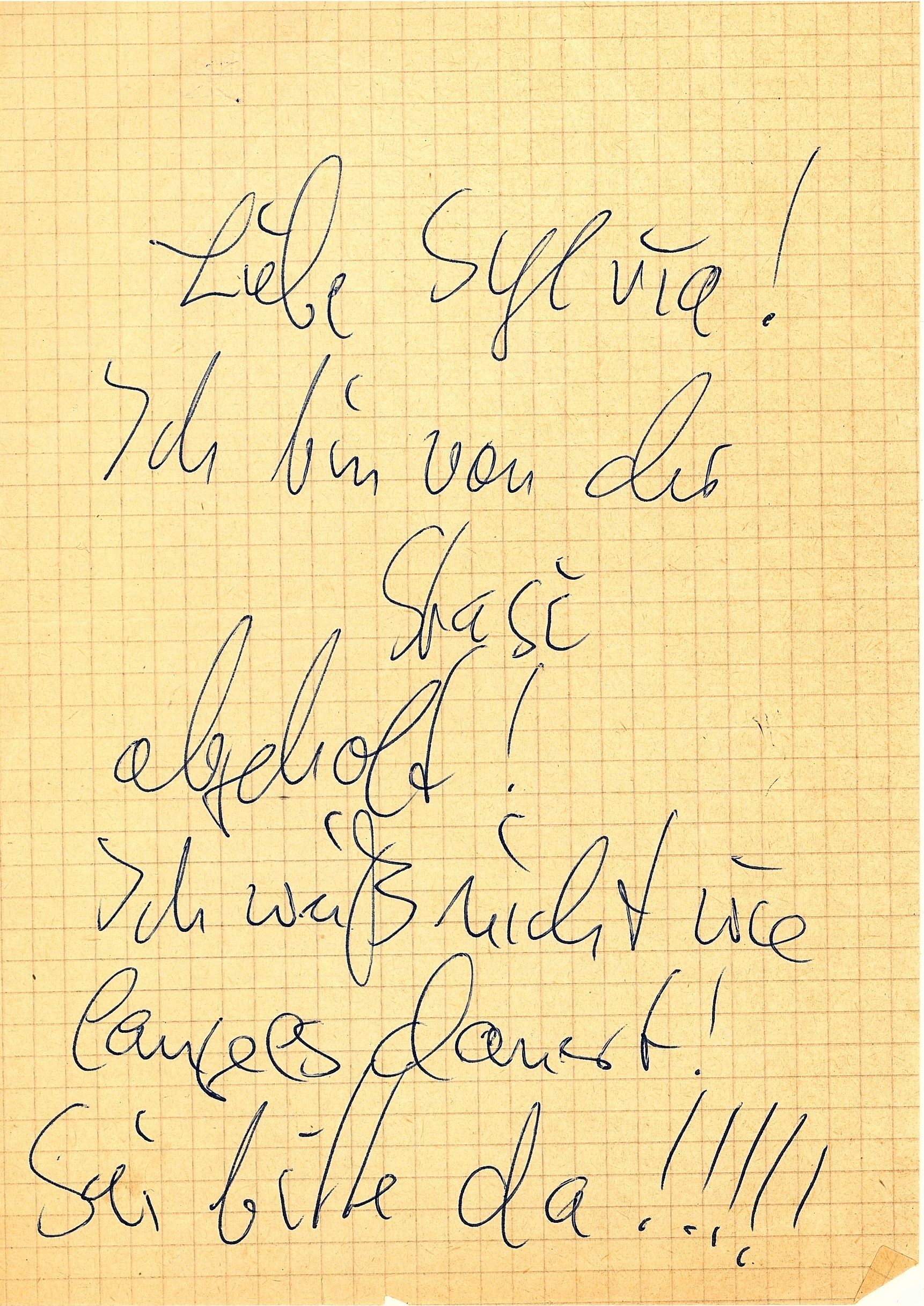 Notiz von Ralf-Günter Krolkiewicz, 1984
